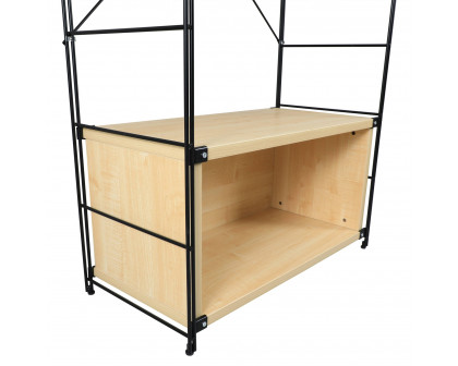 LeisureMod Brentwood Etagere Bookcase With Black Powder Coated Steel Frame And Melamine Board Shelves - Natural Wood