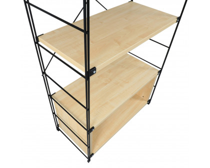 LeisureMod Brentwood Etagere Bookcase With Black Powder Coated Steel Frame And Melamine Board Shelves - Natural Wood