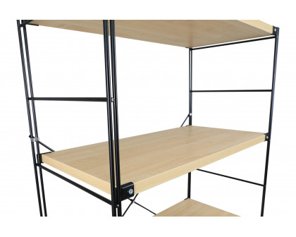 LeisureMod Brentwood Etagere Bookcase With Black Powder Coated Steel Frame And Melamine Board Shelves - Natural Wood