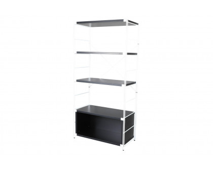 LeisureMod Brentwood Etagere Bookcase With Black Powder Coated Steel Frame And Melamine Board Shelves