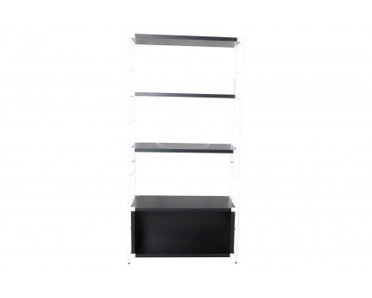 LeisureMod Brentwood Etagere Bookcase With White Powder Coated Steel Frame And Melamine Board Shelves - Black