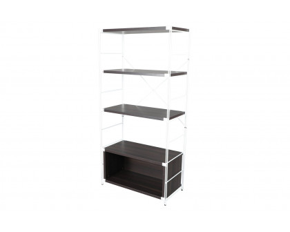 LeisureMod Brentwood Etagere Bookcase With Black Powder Coated Steel Frame And Melamine Board Shelves