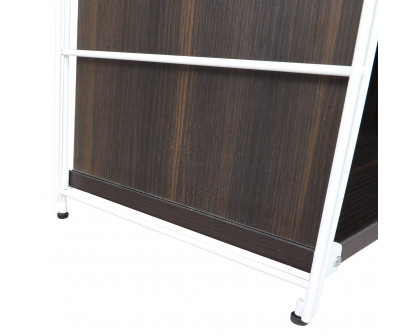 LeisureMod Brentwood Etagere Bookcase With White Powder Coated Steel Frame And Melamine Board Shelves - Dark Walnut