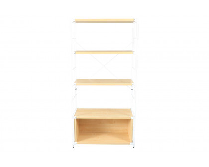 LeisureMod Brentwood Etagere Bookcase With White Powder Coated Steel Frame And Melamine Board Shelves - Natural Wood