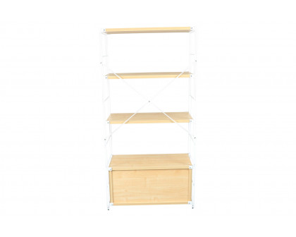 LeisureMod Brentwood Etagere Bookcase With White Powder Coated Steel Frame And Melamine Board Shelves - Natural Wood