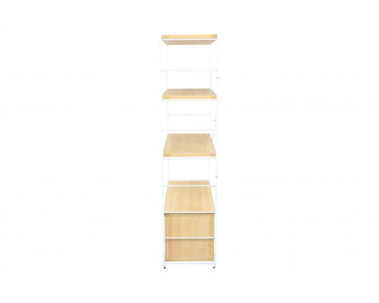 LeisureMod Brentwood Etagere Bookcase With White Powder Coated Steel Frame And Melamine Board Shelves - Natural Wood