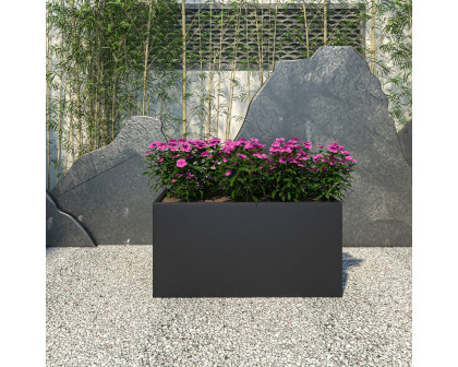 LeisureMod Bloom Mid-Century Modern Rectangular Fiberstone and MGO Clay Planter - Black