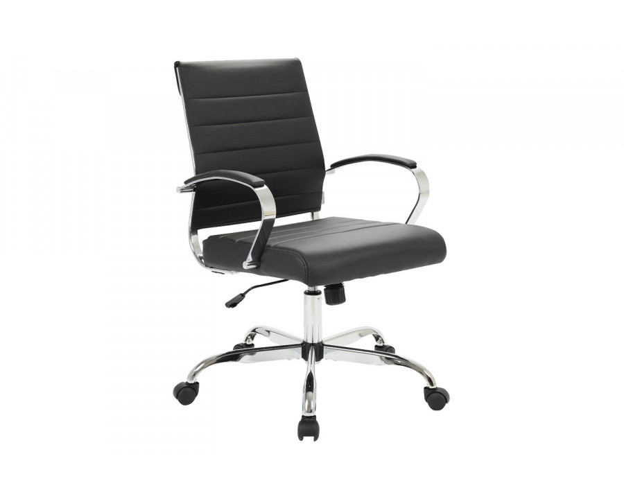 LeisureMod Benmar Home Leather Office Chair with Chrome Frame - Black