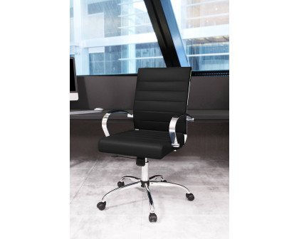 LeisureMod Benmar Home Leather Office Chair with Chrome Frame - Black