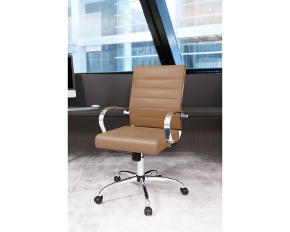 LeisureMod Benmar Home Leather Office Chair with Chrome Frame - Brown