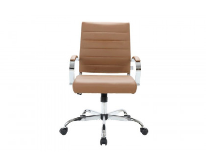 LeisureMod Benmar Home Leather Office Chair with Chrome Frame - Brown