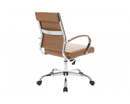 LeisureMod Benmar Home Leather Office Chair with Chrome Frame - Brown