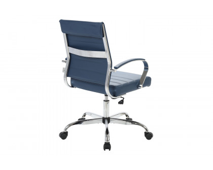 LeisureMod Benmar Home Leather Office Chair with Chrome Frame - Blue