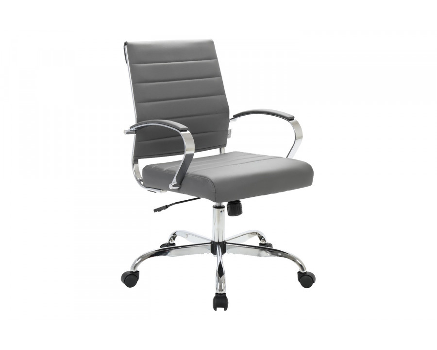 LeisureMod Benmar Home Leather Office Chair with Chrome Frame - Gray