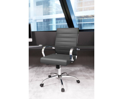 LeisureMod Benmar Home Leather Office Chair with Chrome Frame - Gray