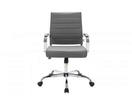 LeisureMod Benmar Home Leather Office Chair with Chrome Frame - Gray