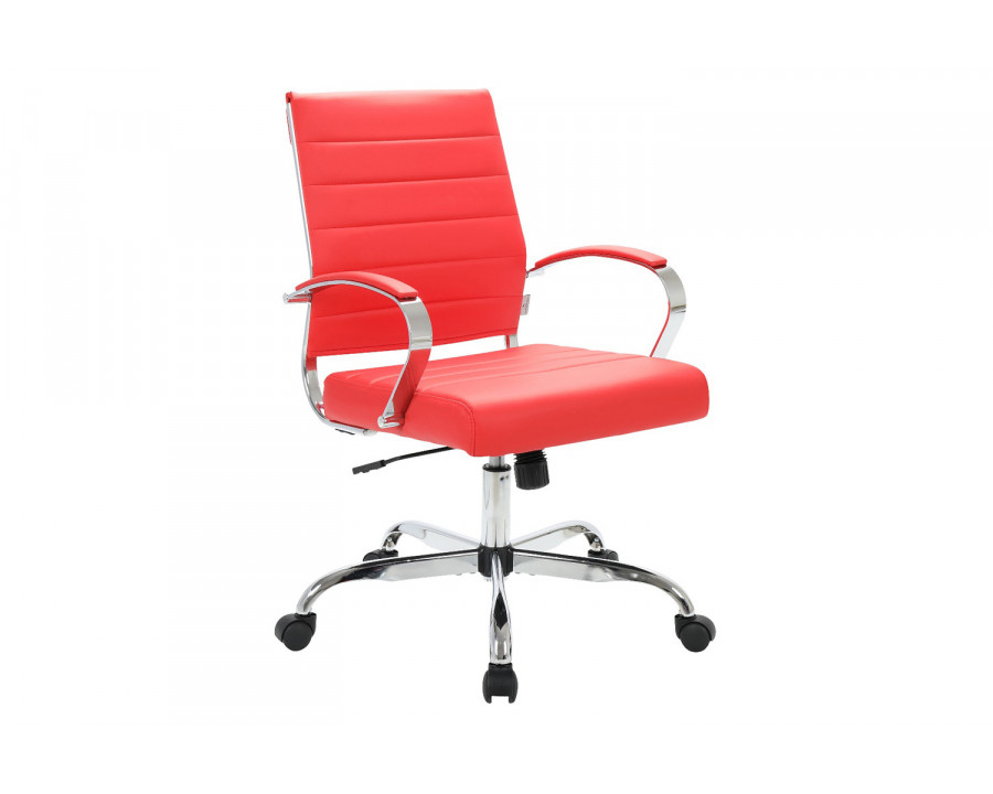 LeisureMod Benmar Home Leather Office Chair with Chrome Frame - Red