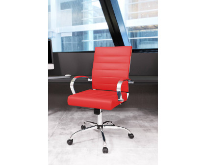 LeisureMod Benmar Home Leather Office Chair with Chrome Frame - Red