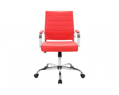 LeisureMod Benmar Home Leather Office Chair with Chrome Frame - Red