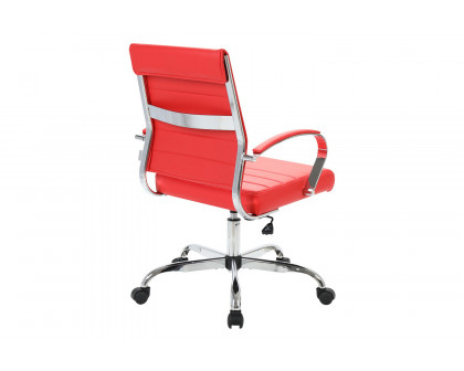 LeisureMod Benmar Home Leather Office Chair with Chrome Frame - Red