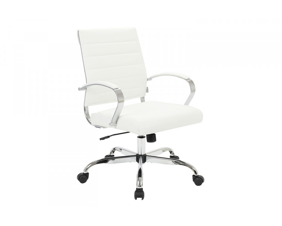 LeisureMod Benmar Home Leather Office Chair with Chrome Frame - White