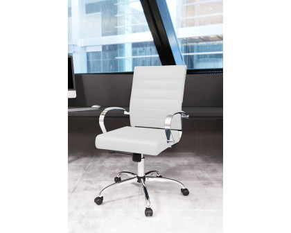 LeisureMod Benmar Home Leather Office Chair with Chrome Frame - White