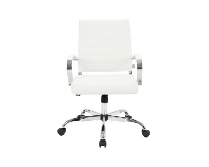 LeisureMod Benmar Home Leather Office Chair with Chrome Frame - White