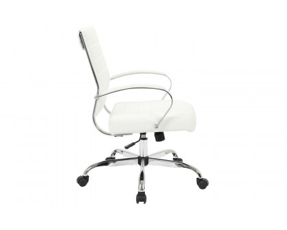 LeisureMod Benmar Home Leather Office Chair with Chrome Frame - White