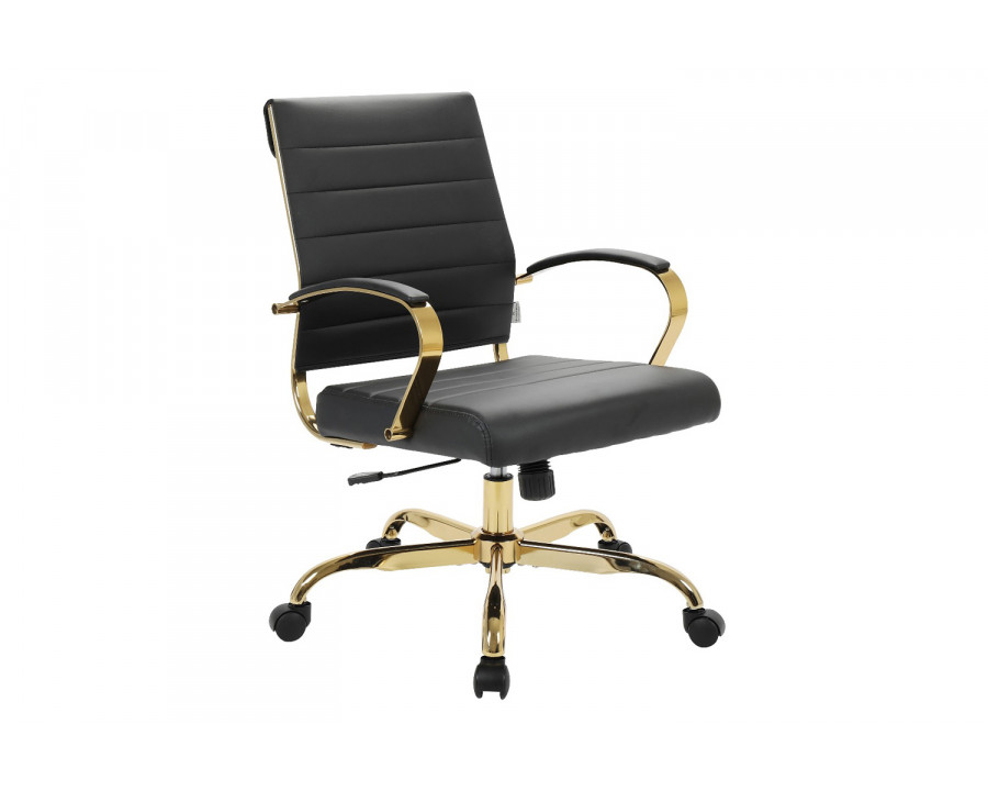 LeisureMod Benmar Home Leather Office Chair with Gold Frame - Black