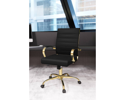 LeisureMod Benmar Home Leather Office Chair with Gold Frame - Black