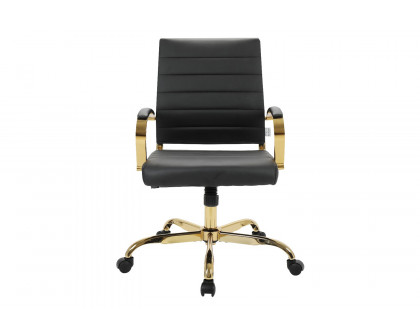 LeisureMod Benmar Home Leather Office Chair with Gold Frame - Black