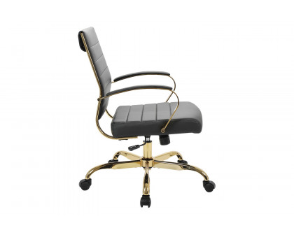 LeisureMod Benmar Home Leather Office Chair with Gold Frame - Black