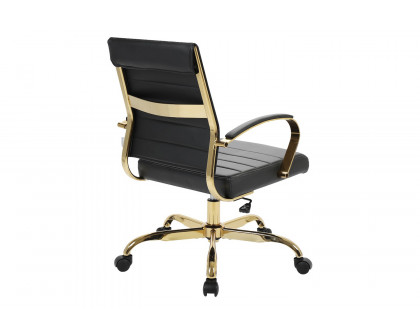 LeisureMod Benmar Home Leather Office Chair with Gold Frame - Black