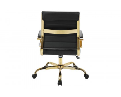 LeisureMod Benmar Home Leather Office Chair with Gold Frame - Black