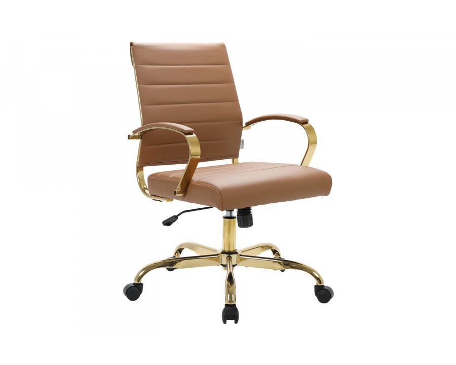 LeisureMod Benmar Home Leather Office Chair with Gold Frame - Brown