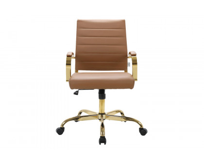 LeisureMod Benmar Home Leather Office Chair with Gold Frame - Brown