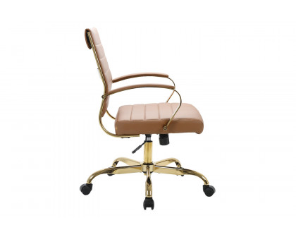 LeisureMod Benmar Home Leather Office Chair with Gold Frame - Brown