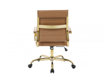 LeisureMod Benmar Home Leather Office Chair with Gold Frame - Brown