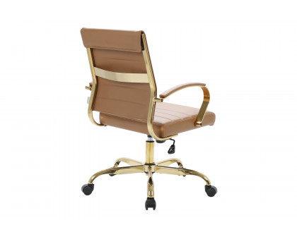 LeisureMod Benmar Home Leather Office Chair with Gold Frame - Brown