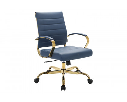 LeisureMod Benmar Home Leather Office Chair with Gold Frame - Blue