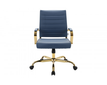 LeisureMod Benmar Home Leather Office Chair with Gold Frame - Blue