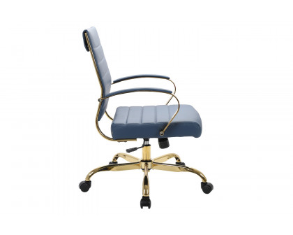 LeisureMod Benmar Home Leather Office Chair with Gold Frame - Blue