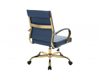 LeisureMod Benmar Home Leather Office Chair with Gold Frame - Blue