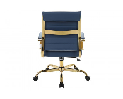 LeisureMod Benmar Home Leather Office Chair with Gold Frame - Blue