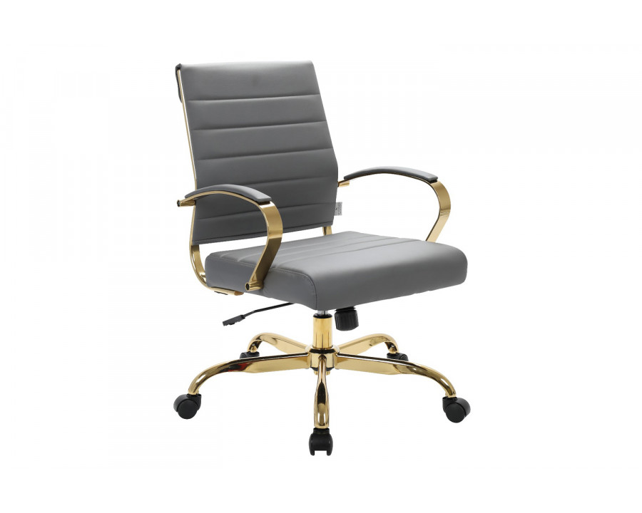 LeisureMod Benmar Home Leather Office Chair with Gold Frame - Gray