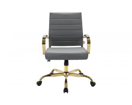 LeisureMod Benmar Home Leather Office Chair with Gold Frame - Gray