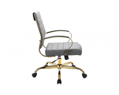 LeisureMod Benmar Home Leather Office Chair with Gold Frame - Gray