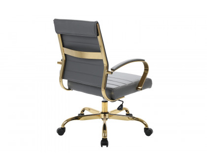 LeisureMod Benmar Home Leather Office Chair with Gold Frame - Gray