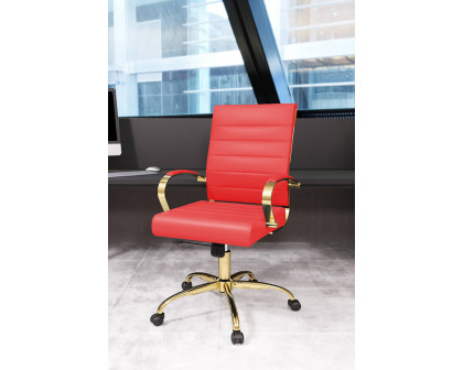 LeisureMod Benmar Home Leather Office Chair with Gold Frame - Red