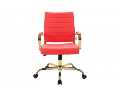 LeisureMod Benmar Home Leather Office Chair with Gold Frame - Red